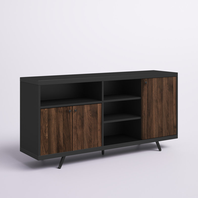 Buffet de 60 po de largeur Eskew, Noir uni / noyer foncé