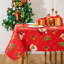 Nappe de Noël rectangulaire en vinyle avec envers en flanelle, imperméable, 132 x 229 cm, motif Père Noël, sapins et cloches, rouge.