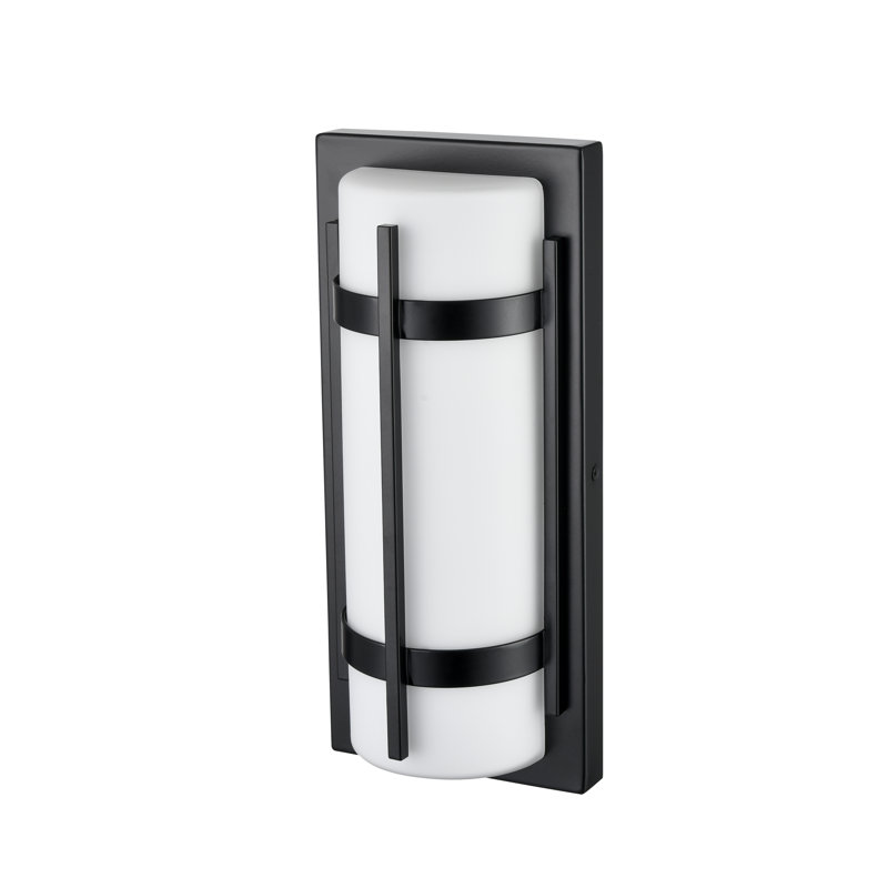 1 - Light Integrated LED Black Outdoor Wall Sconce with White Glass, 13.4" H x 6" W x 3.5" D