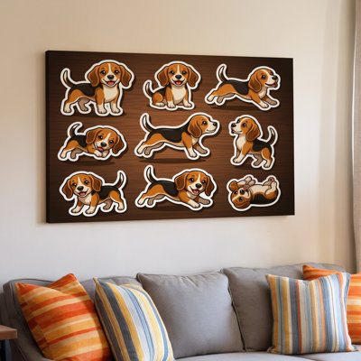 Cute Beagle Puppy Dog Cartoon For Kids Room Nursery Decor Canvas Wall Art Print For Living Room, Bedroom, Office, Hallway, Entryway, Gallery Wall And Modern Home Decor