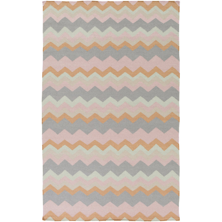 Tapis gris / rose / vert en laine tissé à la main Diego