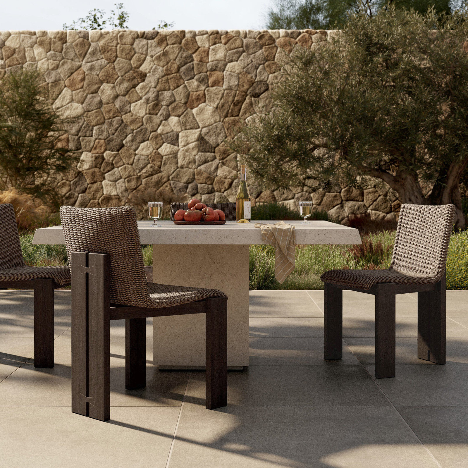 Teak Patio Side Chair, Stained Saddle Brown