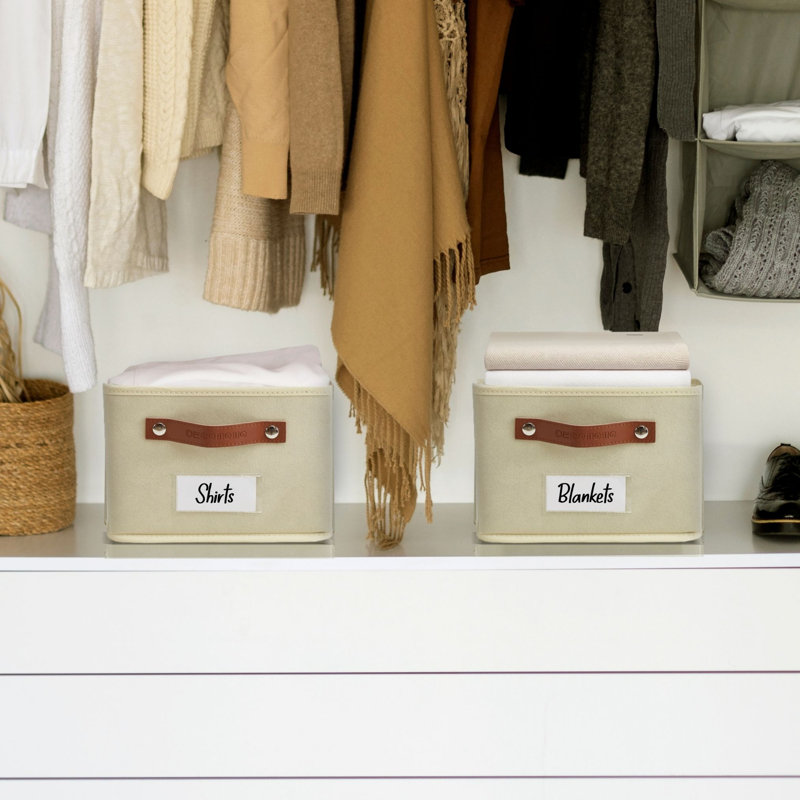 Paniers de rangement rectangulaires pour tablettes avec porte-étiquette, Beige
