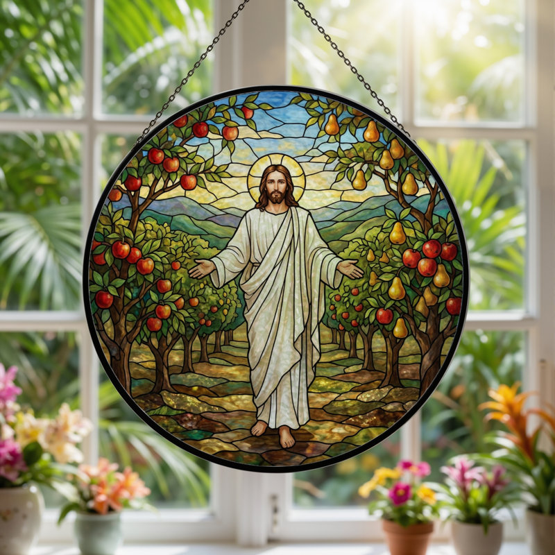 Panneau de vitrail de jardin Jésus ， 7,8 H, H 7,8 po