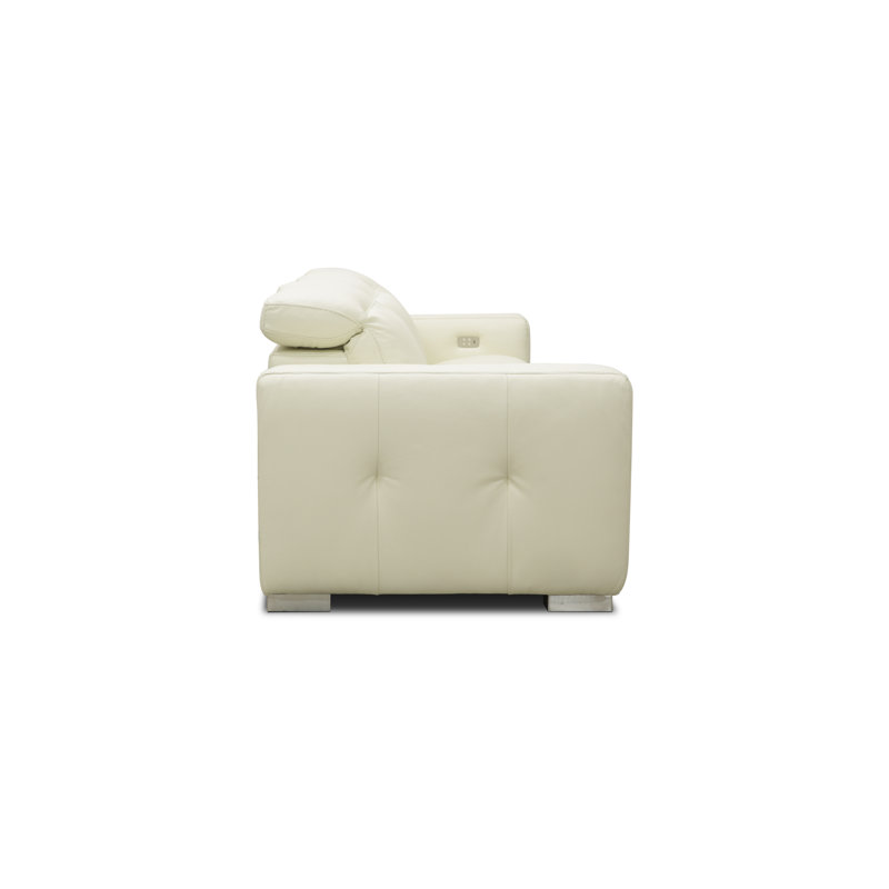 Capri 124'' Genuine Leather Square Arm Reclining Sofa, Stainless Steel, White, 33" H x 45" W x 45" D