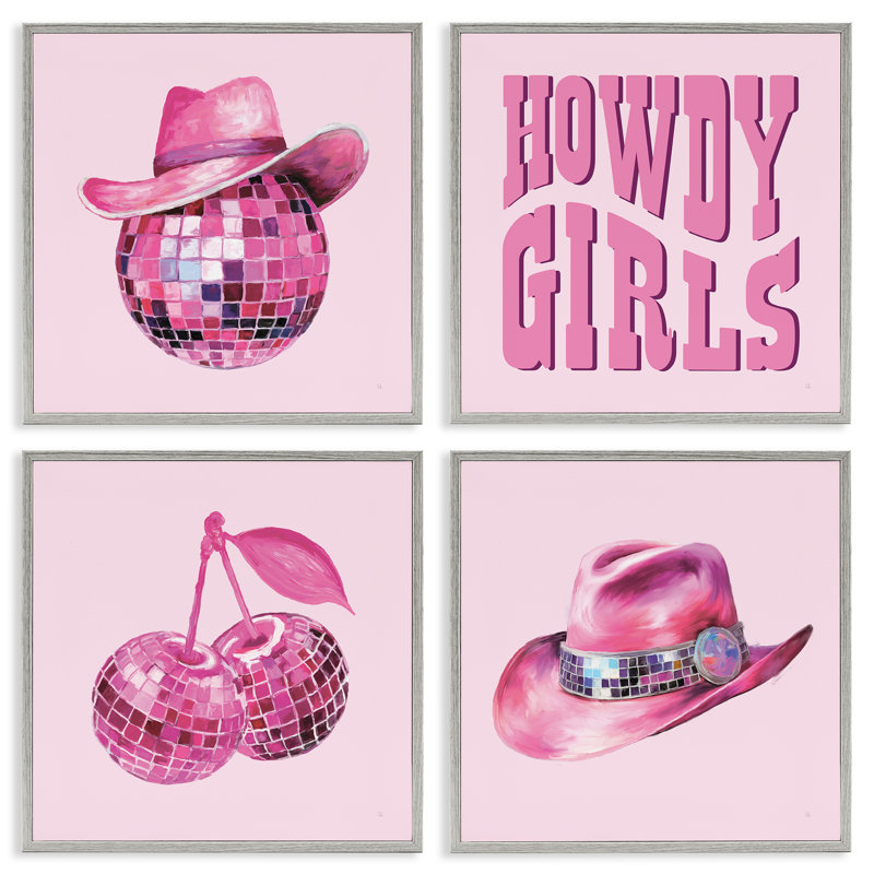 Ensemble de 4 giclées encadrées, "Western Trendy", par Sarah Adams, H 17 po x l 68 po, Estampe numérique Farmhouse