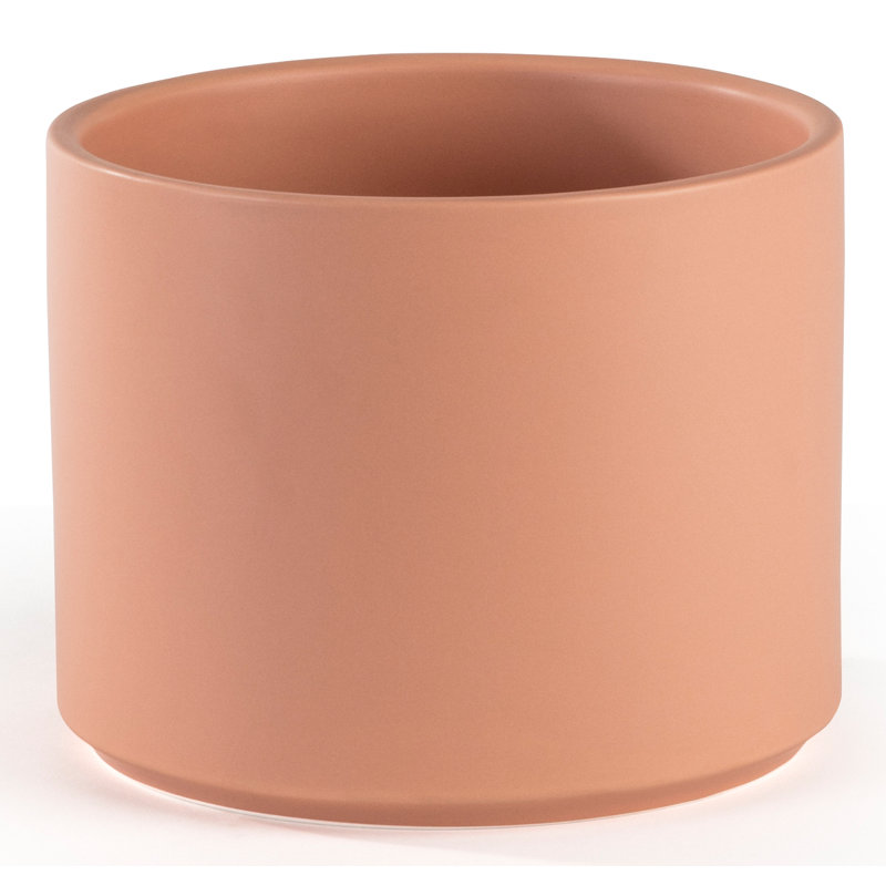 Stoneware Pot Planter, Peachy Cotta, 8.25" H x 6.5" W x 6.5" D