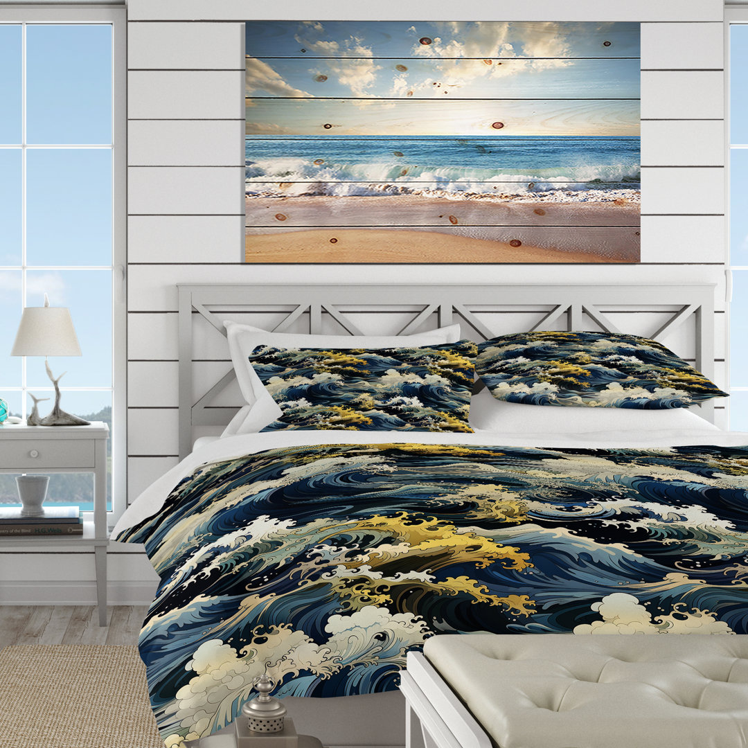 Hokusai Japanese Waves Pattern II Box Stitch Abstract Duvet Cover Design Art 
