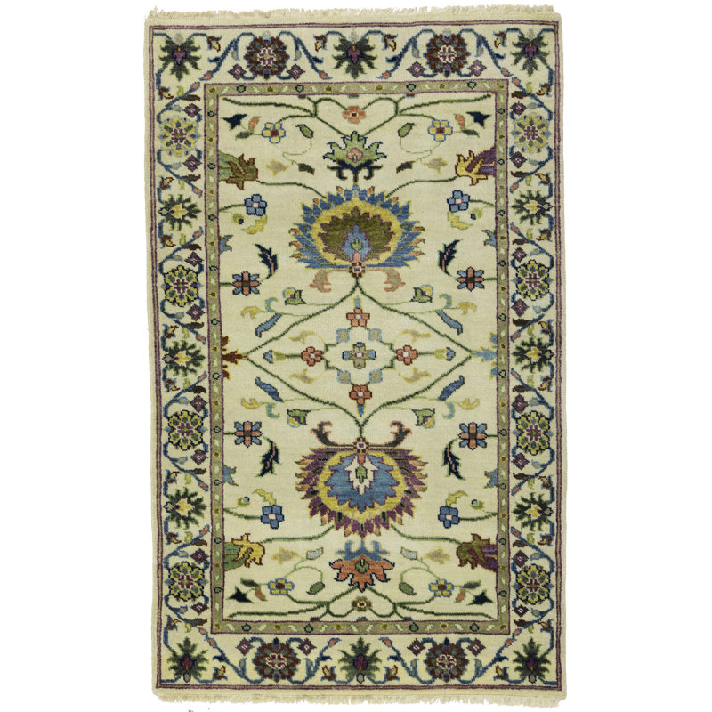 Tapis oriental crème Oushak Chobi 3 x 5, Rectangle 3' x 5'