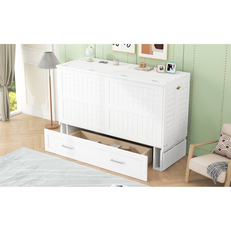 Grand lit, blanc avec tiroir et tablette de chevet pratique et robuste