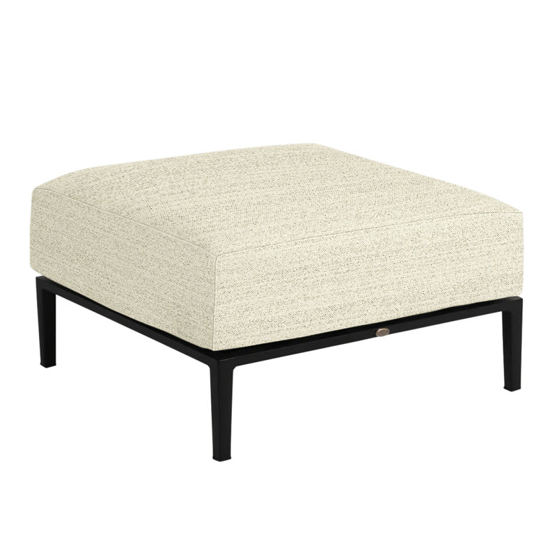 Havana Outdoor Ottoman with Cushion, Dove Sunbrella® Linen, No welt + Standard fill, Black/Natural Resin