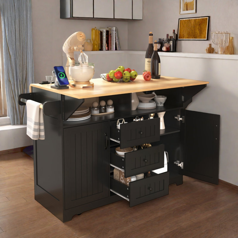 Caye Wood Kitchen Cart, Black