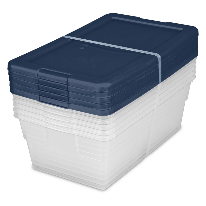 Stackable  Plastic Storage Tote Set, 5 Pack, Marine Blue