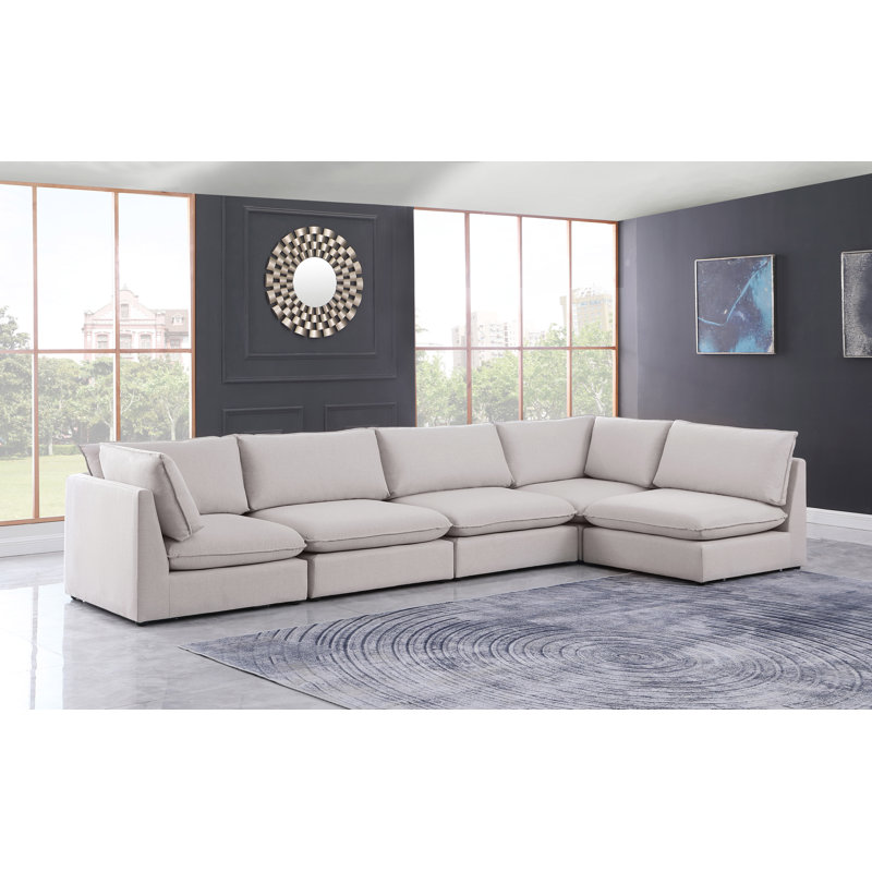 Canapé modulaire Ariyannah, Tissu beige texturé en lin