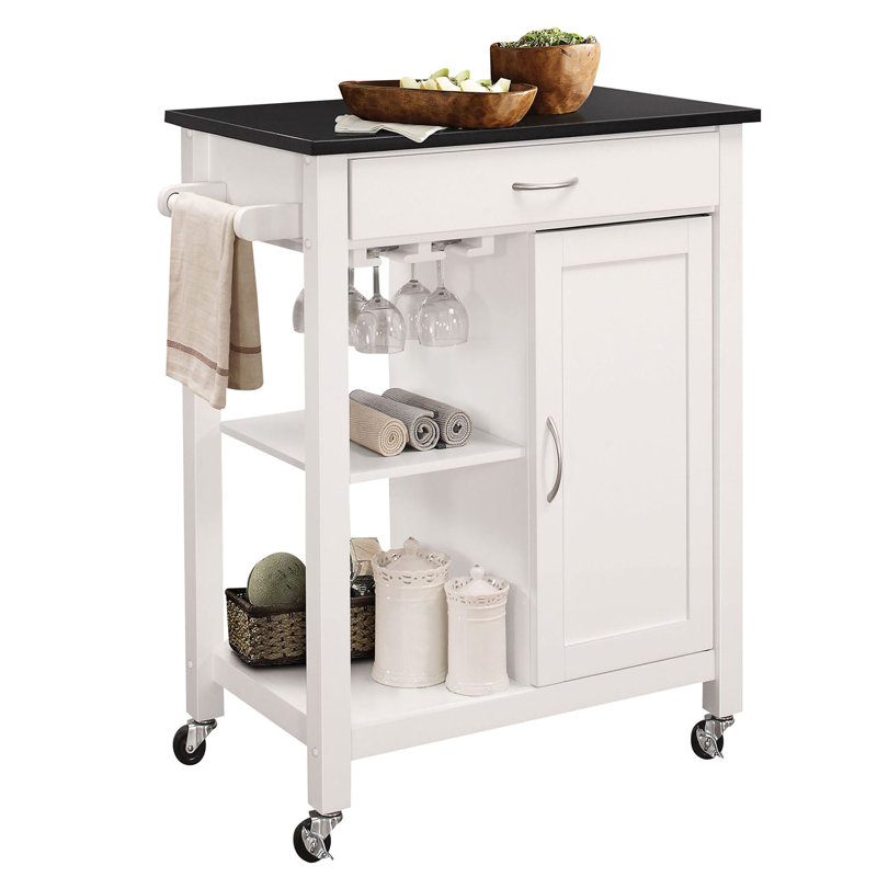 Chariot de cuisine noir et blanc avec 1 armoire