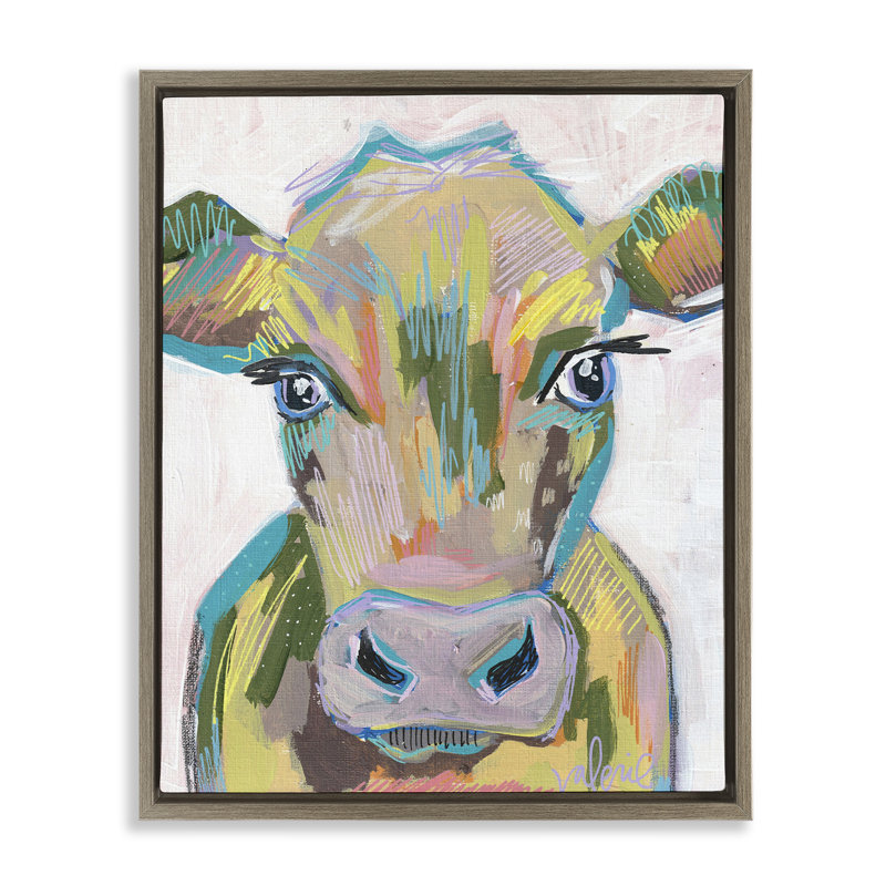 «Vivid Cow Visage Brown» par Valerie Weiners, Cadre flottant orme Montalcino, H 21 po x l 17 po