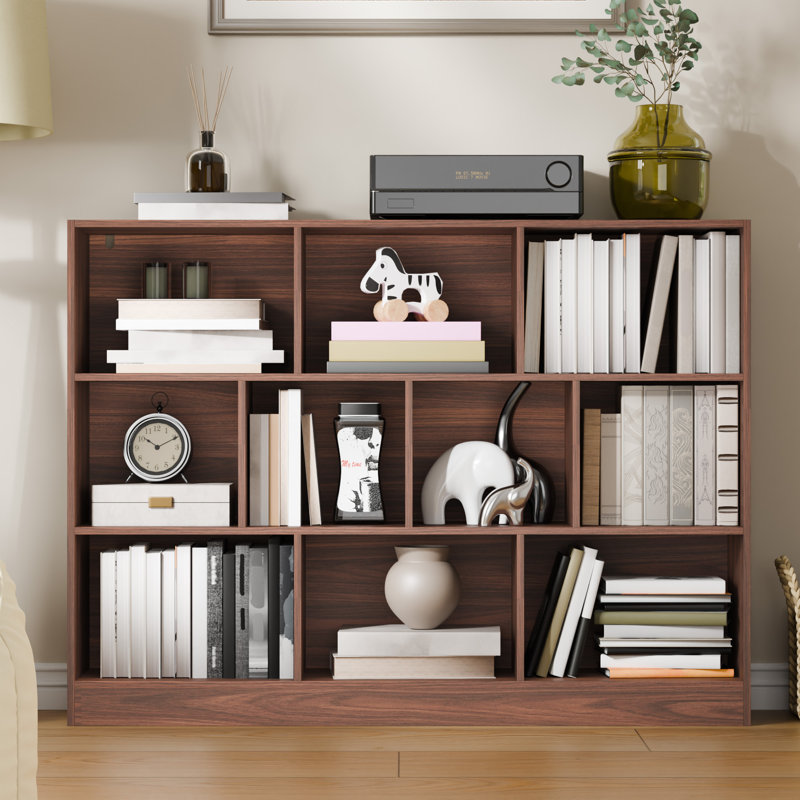 Presly 3  Tier Cube Bookcase Modern Bookshelf with 10 Cubes, Brown, (10 Shelves) 33.07"H x 43.31"W x 11.61"D