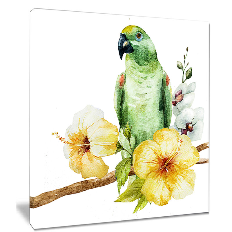 «Parrot with Flowers», impression sur toile tendue, H 40 po x l 30 po x P 1 po