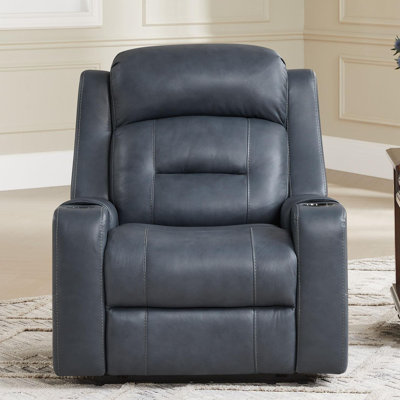 Olathe Genuine Leather Dual Motor Lay Flat Power Recliner With Power Headrest