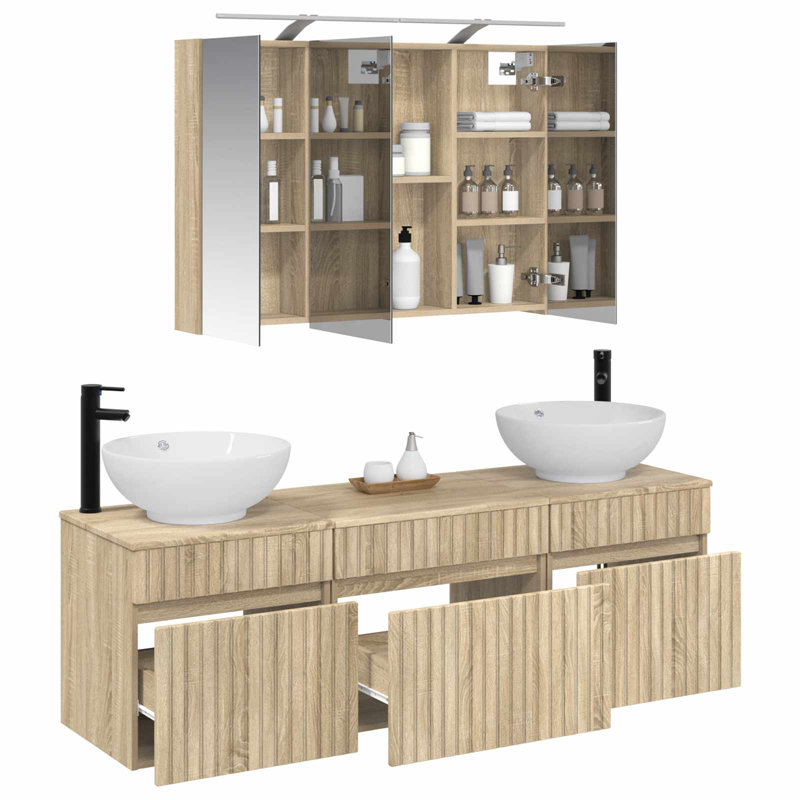Vanity & Mirror Set, Light Wood