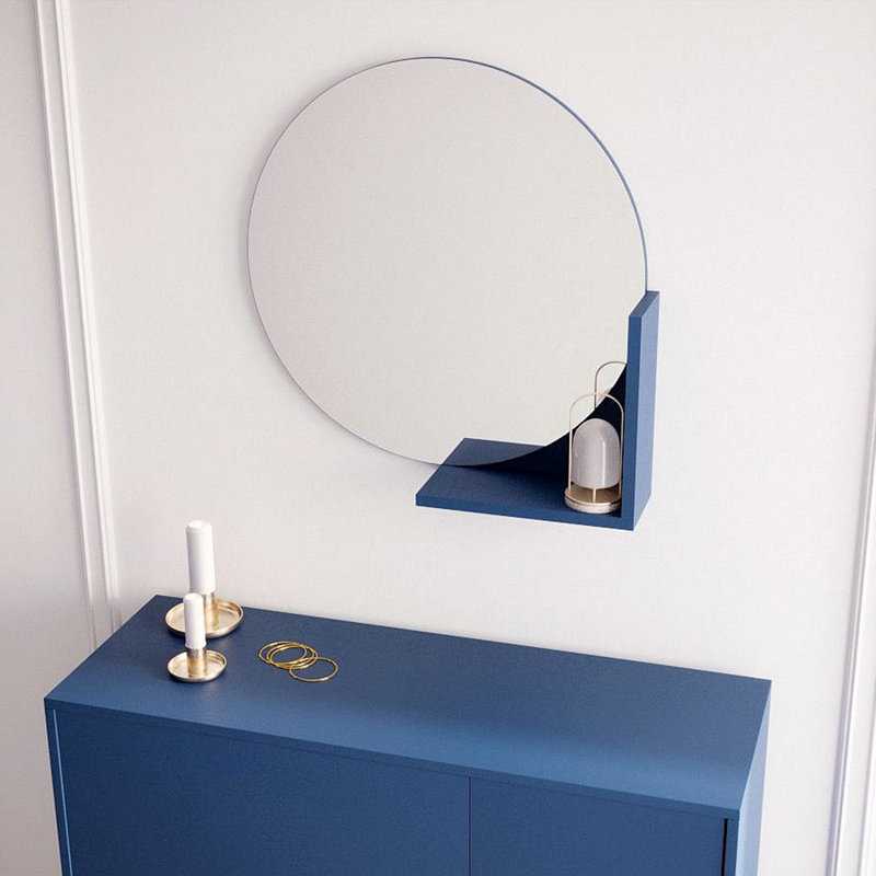 Round Framed Wall Mounted Accent Mirror, Dark Blue