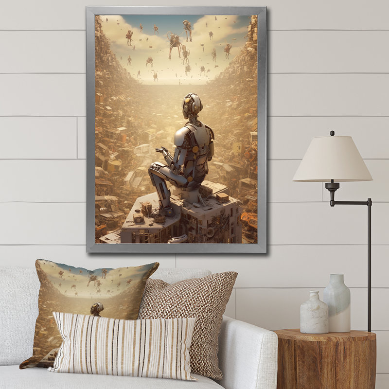 A.I. «Robot Vision» sur toile, Cadre simple argenté, H 32 po x l 16 po x P 1 po