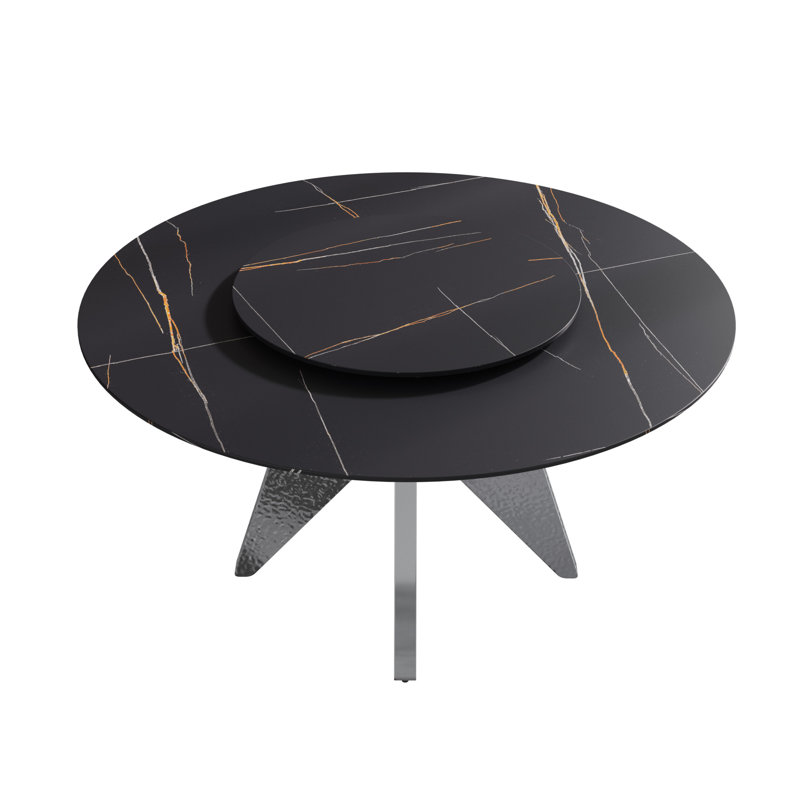 Table de salle à manger rotative de luxe - Pierre frittée et acier inoxydable - Élégance moderne pour 6 à 8 personnes
