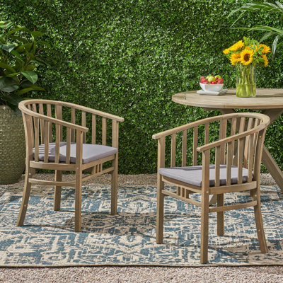 Outdoor Wooden Dining Chairs With Cushions, Set Of 2, Dark Grey Finish, Durable And Stylish For Patio Use