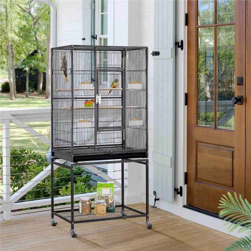 136cm Flat Top Floor Bird Cage with Wheels, Black
