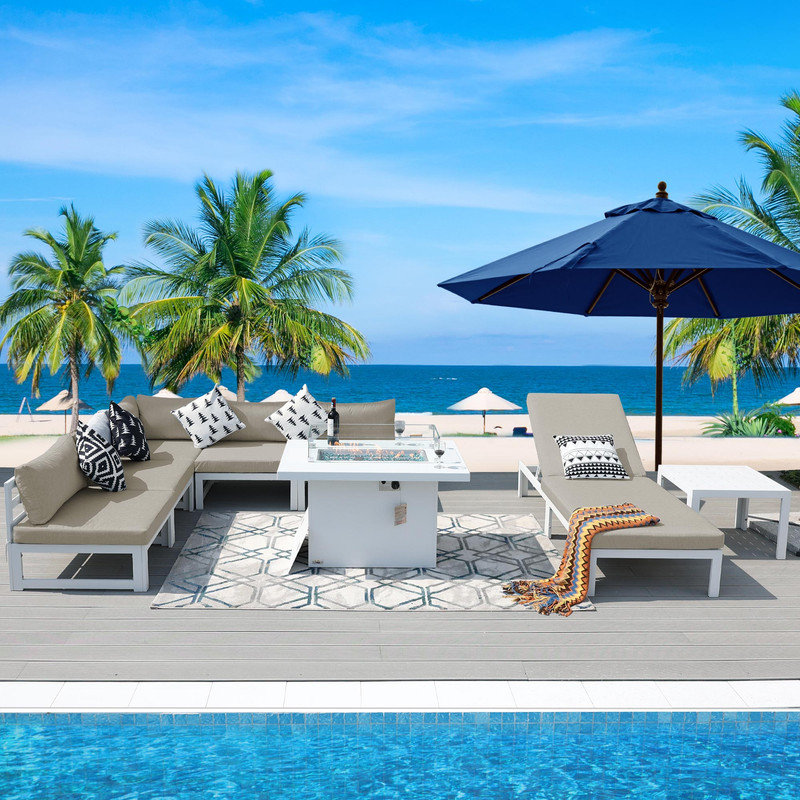 Lich 6 - Person Modular Patio Conversation Set with Cushions, Cream