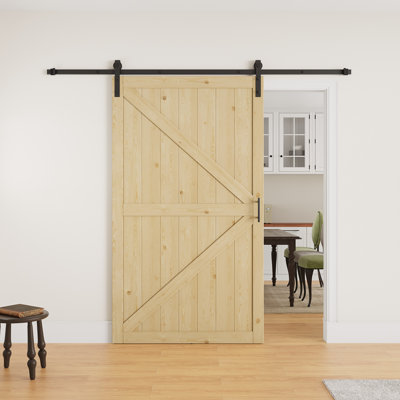 84"H Modern Solid Fir Wood Sliding Barn Door, Paintable, Closet Pantry Door with Installation Hardware Kits