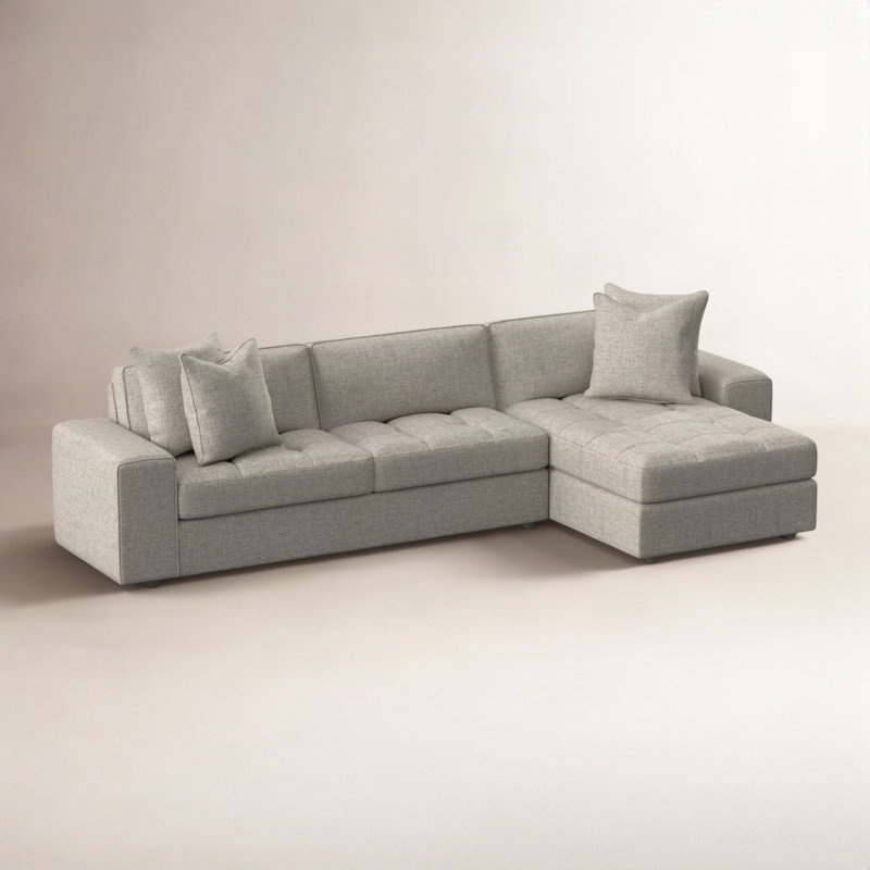 Nest Upholstered 125.5 " L-Shaped Sofa & Chaise, Cream Linen 1429-002