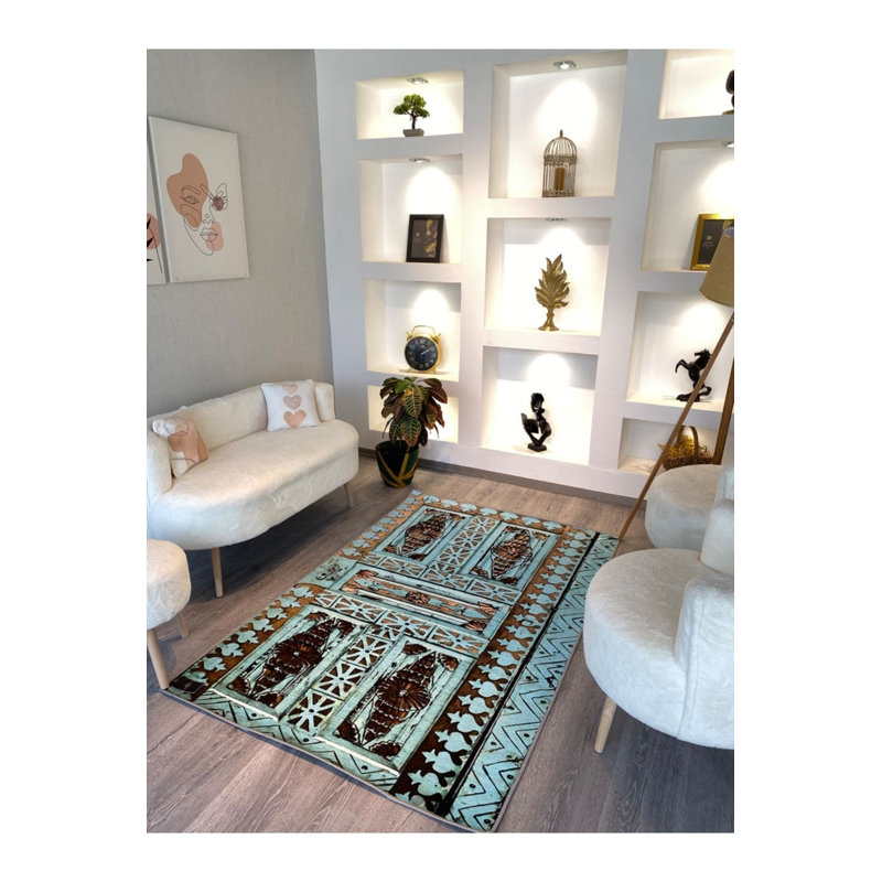Tapis décoratif lavable turquoise, Sous-tapis rectangulaire 3 pi 11 po x 5 pi 11 po i