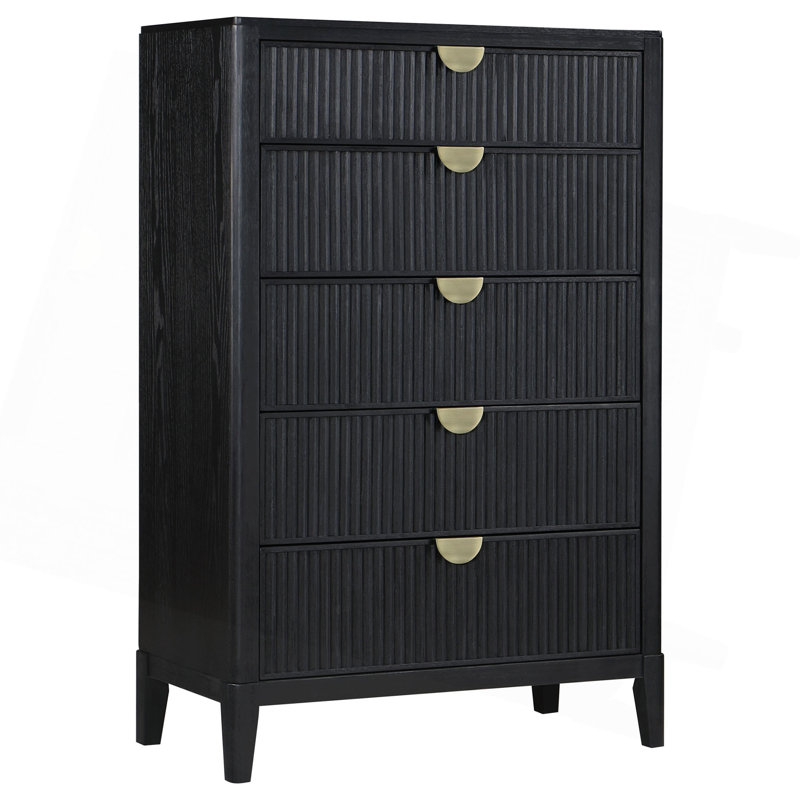 Commode 5 tiroirs avec poignées dorées