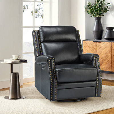 Atascosa 30" Wide Genuine Leather Swivel Power Recliner with USB Port by Wildon Home