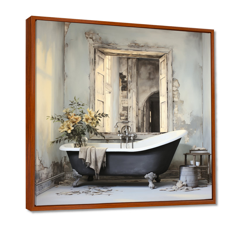 Bath, monochrome de Tranquillity III - Laundry, impression sur toile encadrée, H 30 po x l 30 po, Cadre flottant brun