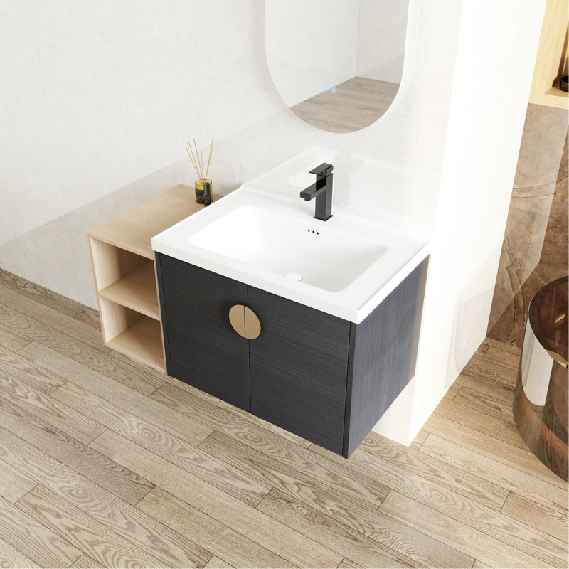 Meuble-lavabo de salle de bain avec lavabo en céramique de 40 po, portes à fermeture douce, châtaignier noir, meuble-lavabo mural en châtaignier moderne, montage