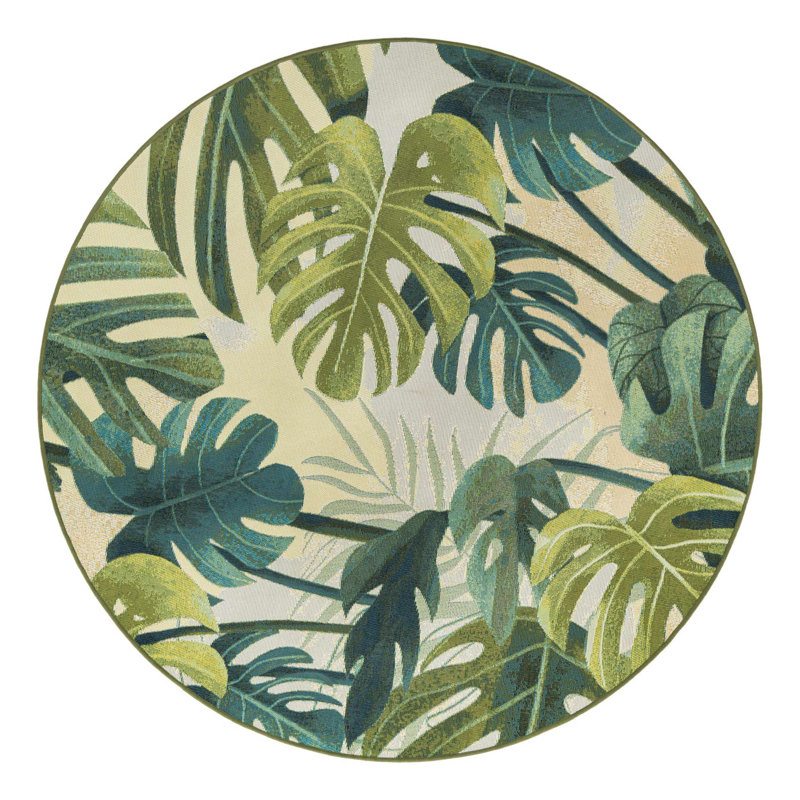 Tapis intérieur / extérieur floral Cindina, Rond 5 pi 1 po