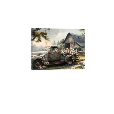 Vieux camion et grange rustique, art mural en bois à l'arrière, 30 x 20