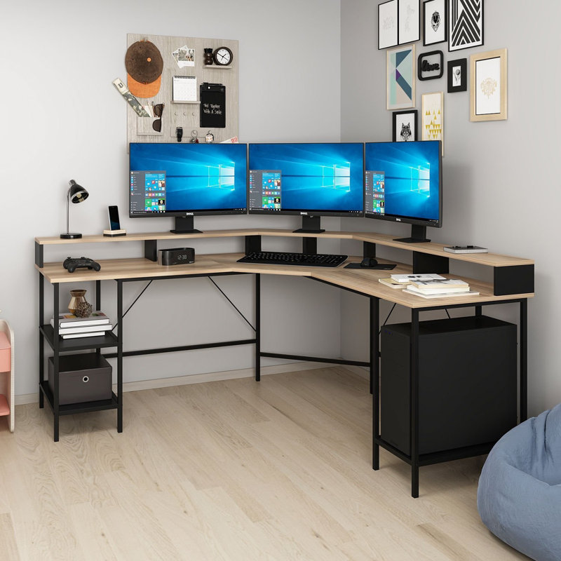 Bureau d'étude moderne et industriel, couleur dorée, 70,9 po x 35,4 po x 23,6 po | 100% panneau de particules enduit de mélamine, épaisseur: 0,7 pouce | Bureau élégant et durable pour le bureau à domicile, conception élégante pour la productivité