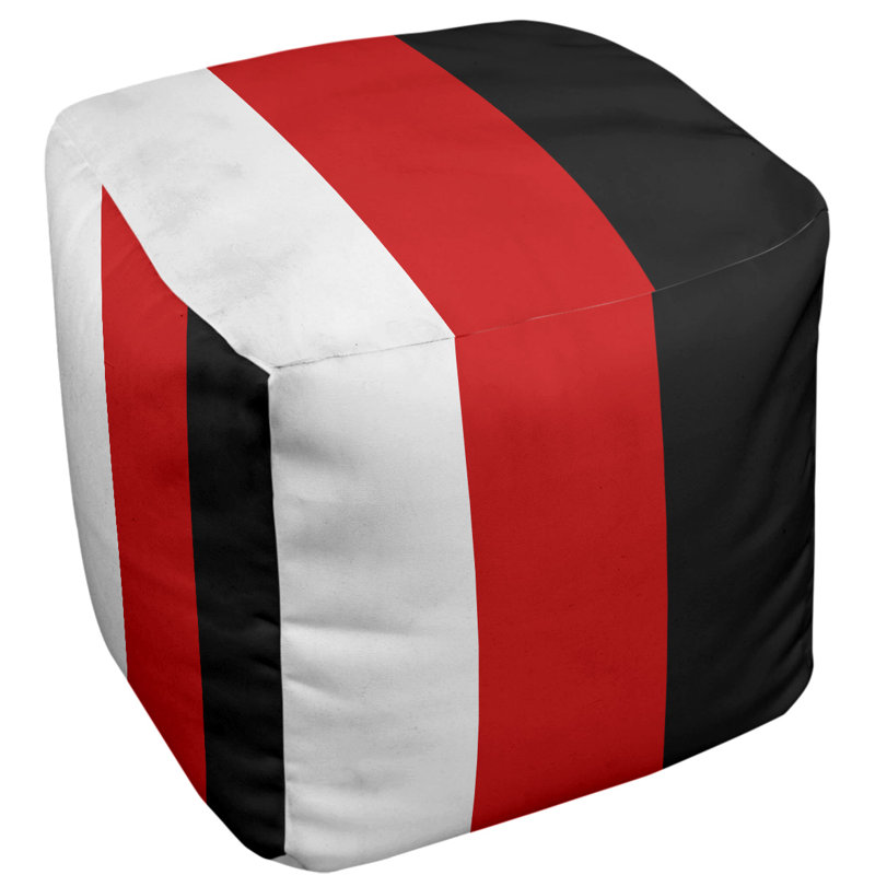 Repose-pieds cube rayures utah, Blanc / rouge / noir