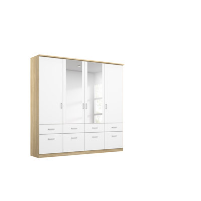 Bremen Revolving Door Wardrobe 4 Doors with Mirror and 8 Drawers