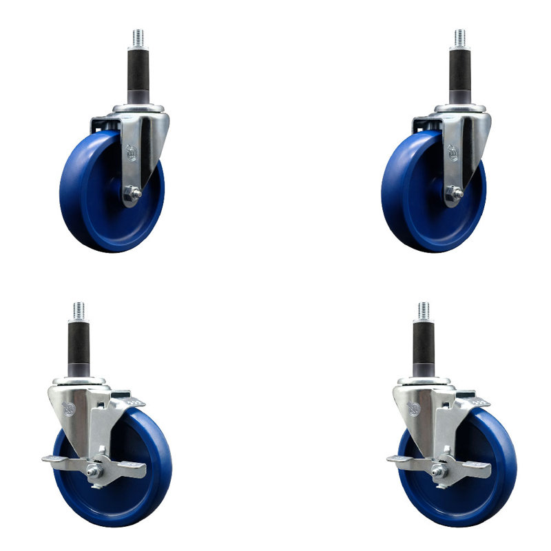 Ensemble de roulettes extensibles 5 pouces pivotant sur roues en poly en polyuréthane massif 1 pouce 2 freins SCC