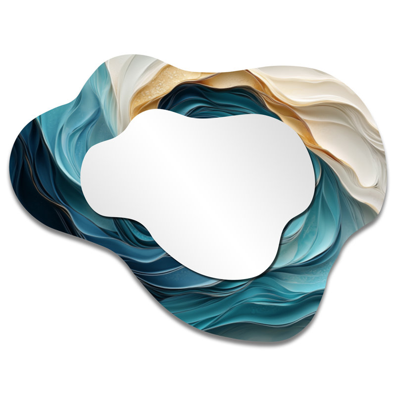 Aqua Coastal Spirals Of Waves - Miroir mural décoratif en spirale abstrait nuage, 27 po x 35 po