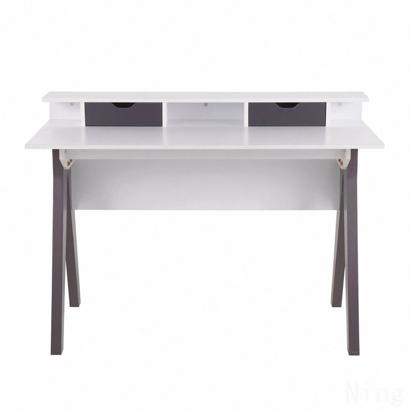 Contemporary Desk, Gray & White Wood