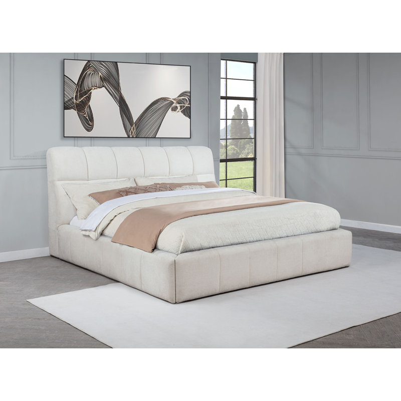 Lit plateforme tapissier Amelie, Crème, crème, Très grand