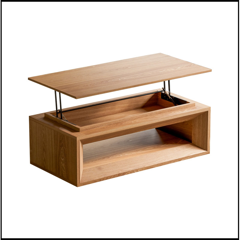 Plateau relevable avec rangement et hauteur réglable, Natural Wood