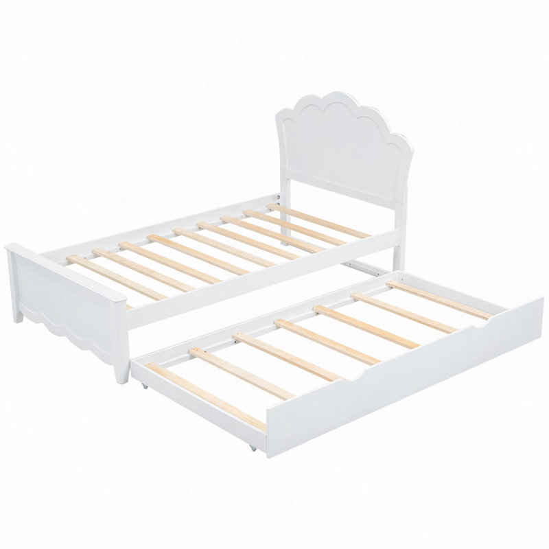 Lit plateforme en bois avec tête de lit et lit gigogne