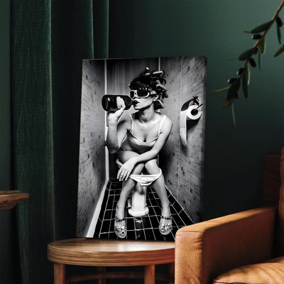 1 pièce, art mural, affiches encadrées, noir et blanc, toilette, toile, art, décoration de salle de bain excentrique avec pin-up, boisson gazeuse, rétro, impression de kitsch pour la maison, décoration de toilette amusante, affiche moderne unique pour les toilettes