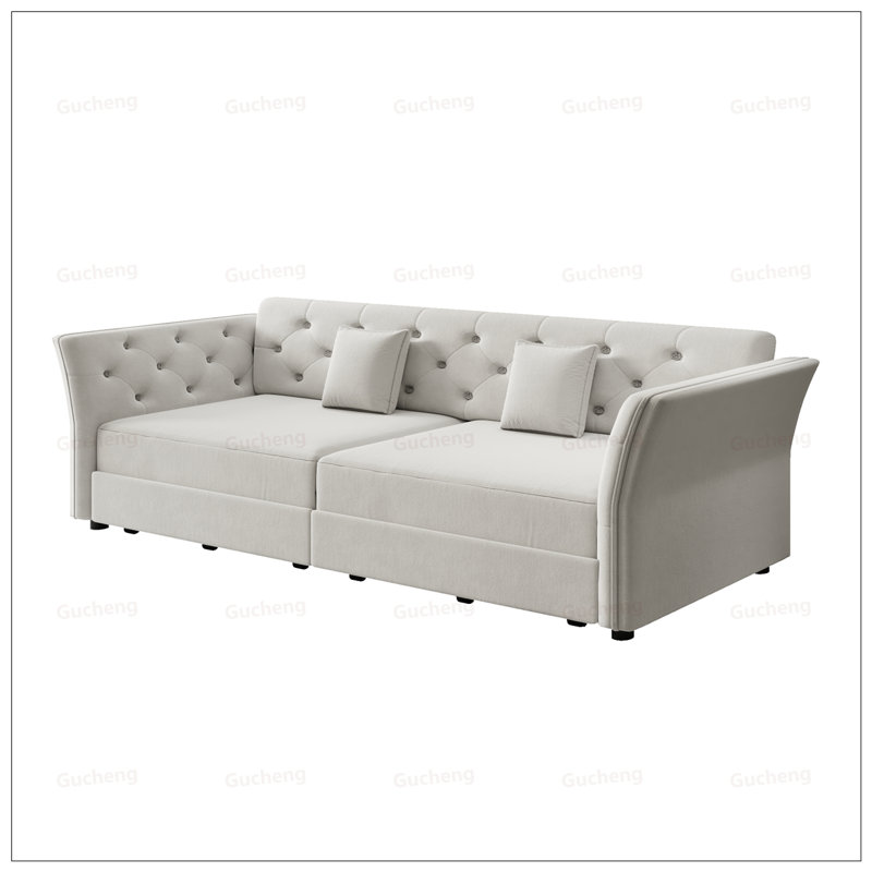 Grand canapé-lit escamotable, canapé-lit convertible avec motif capitonné en tissu fait à la main, causeuse multifonctionnelle en velours pour le salon, la chambre à coucher, un appartement